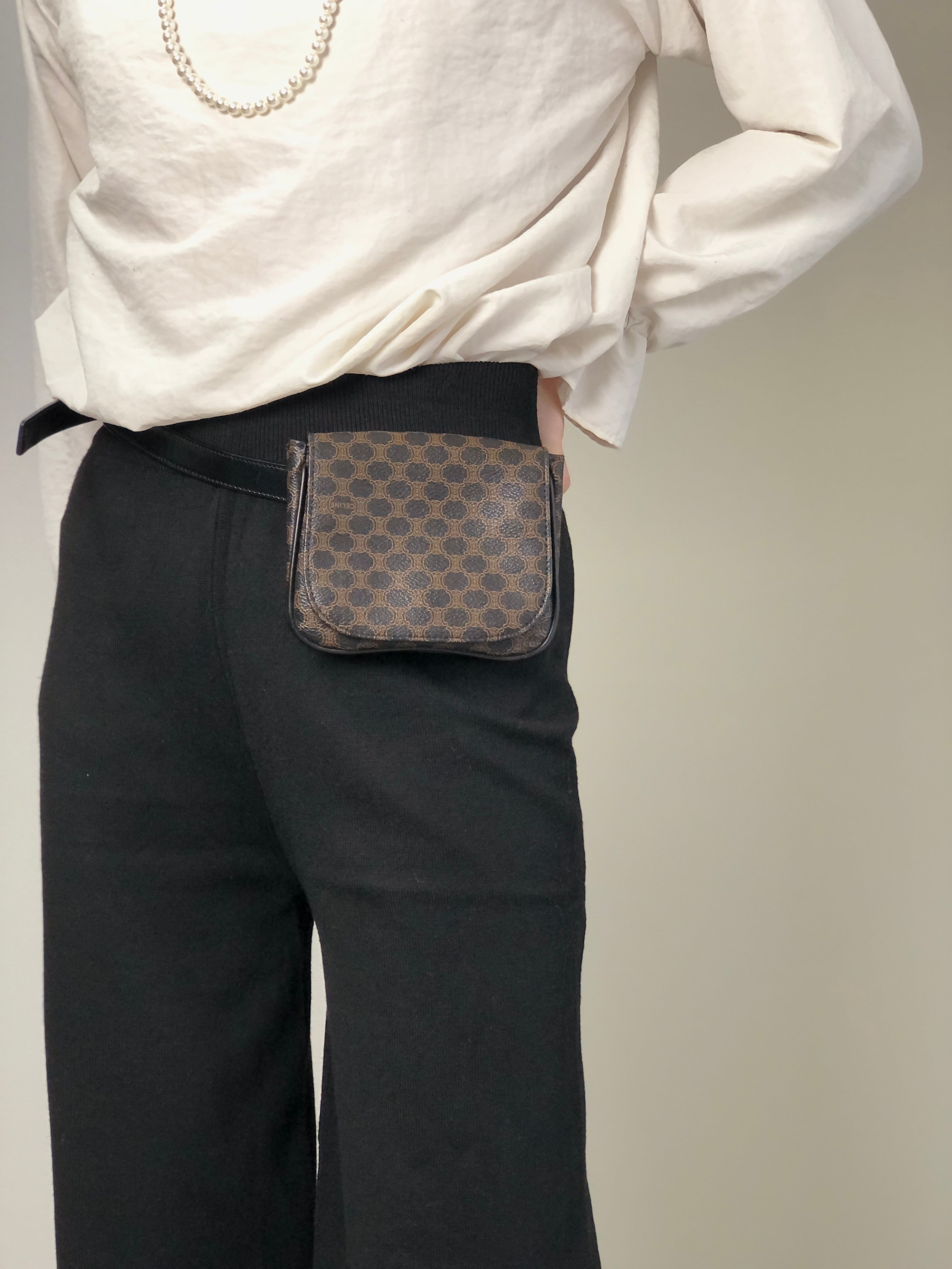 CELINE セリーヌ マカダム ショルダーバッグ ブラック PVC レザー スリングバッグ vintage ヴィンテージ オールド uwmfjs