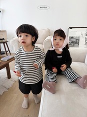 【取寄/韓国直送】BAYVERY  無地＋ストライプTシャツ（2枚セット）｜秋服｜韓国子供服｜26/AT