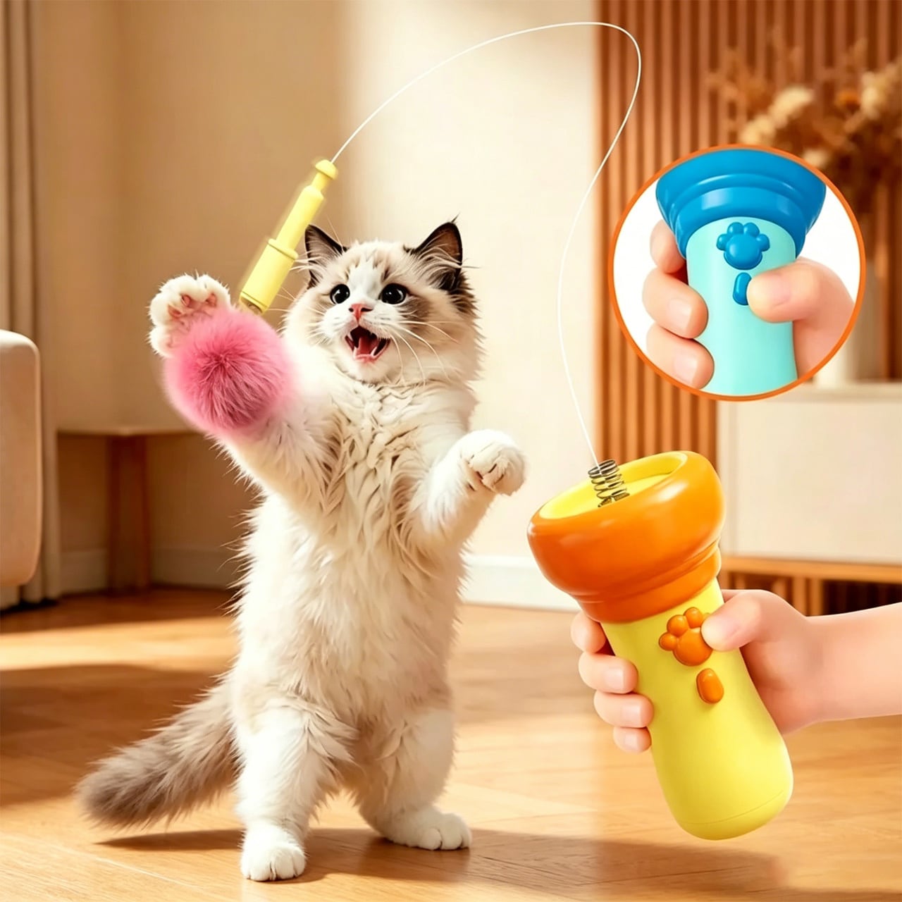 JL63 .自動巻き取り電動猫じゃらし｜ワンタッチ発射・自動収納 猫の