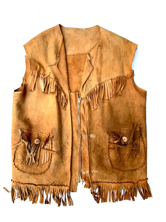 50−60‘s  vintage  fringe leather vest “cutoff”JUNK