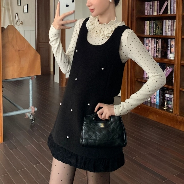 Soft boucle pearl dress　B815