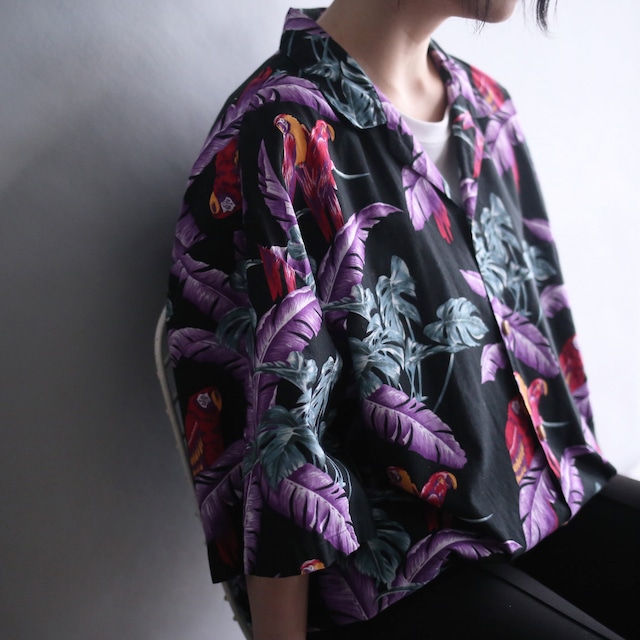 violet botanical art pattern loose h/s shirt