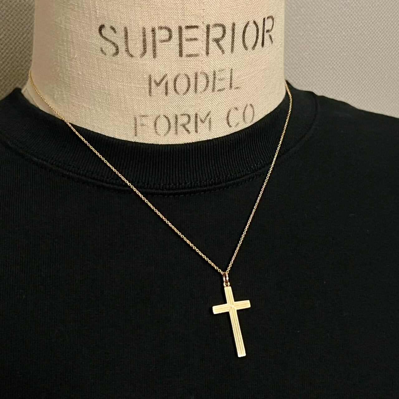 VINTAGE TIFFANY & CO. 14K Gold Engine Turned Cross Pendant