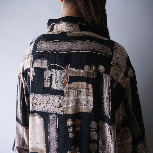 dark coloring art flower full pattern over silhouette shirt