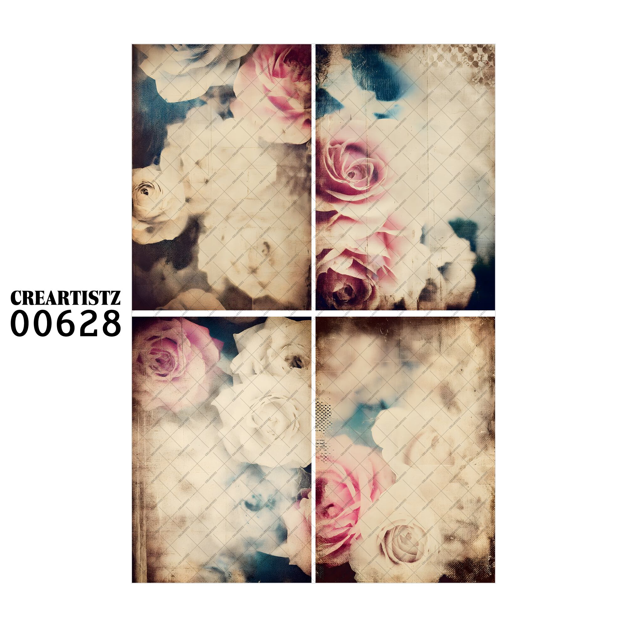 00628 背景 コラージュ素材 オリジナル 12枚セット (4種類×3枚) ペーパー/ステッカー CREARTISTZ