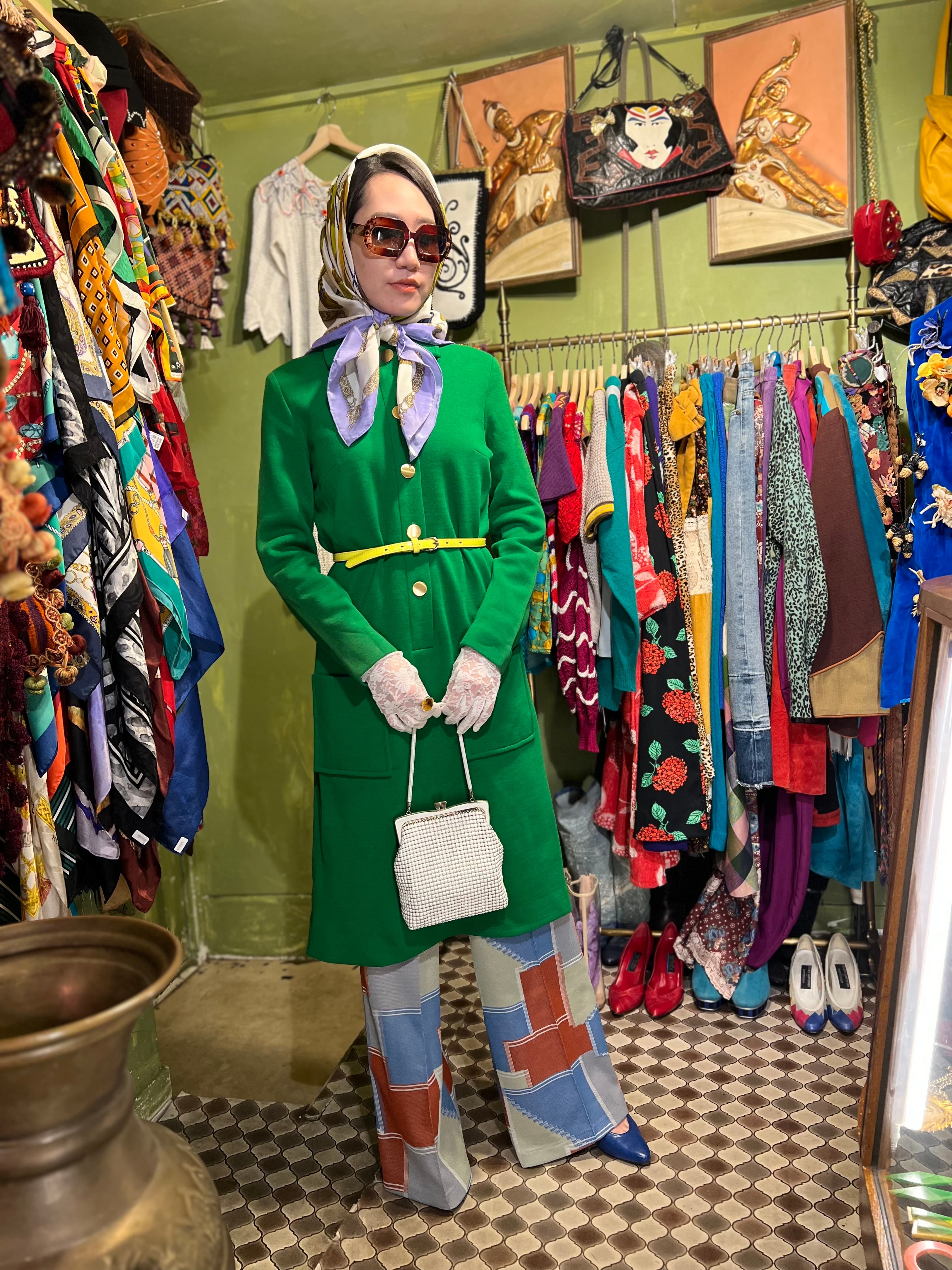 60s green simple knit dress ( ヴィンテージ グリーン シンプル