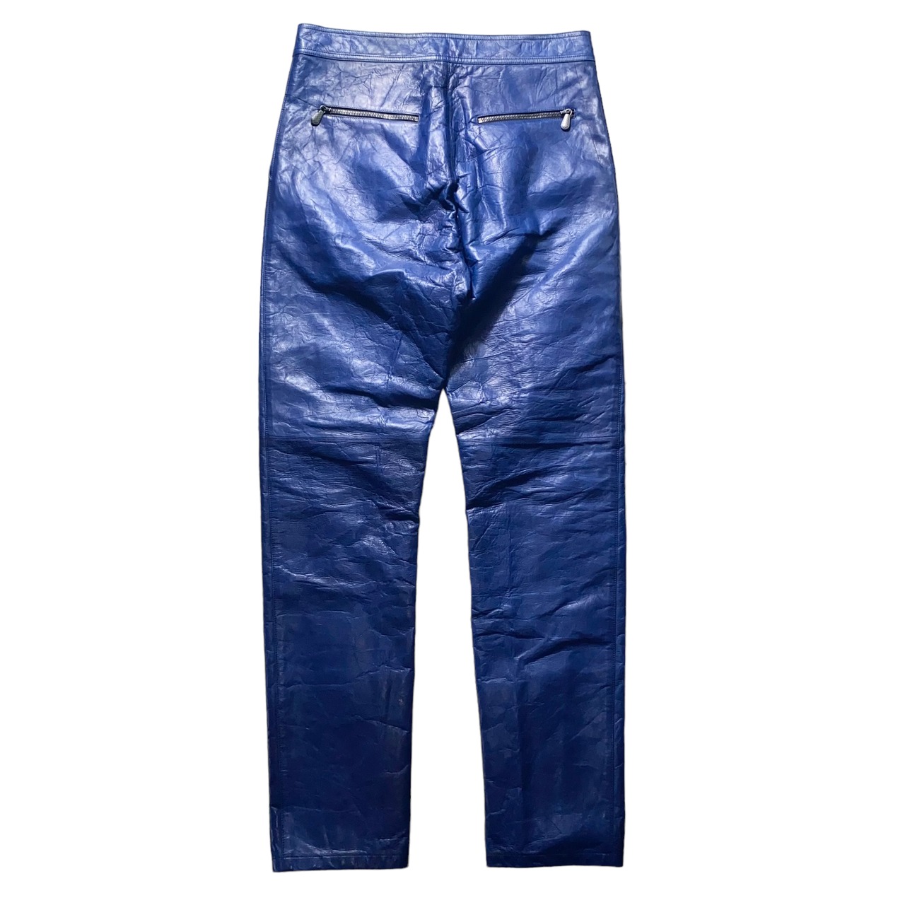 BOTTEGA VENETA zip design blue sheep leather pants