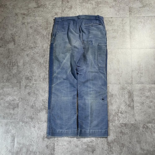 40-50s フレンチワーク パッチワーク モールスキン ブルー パンツ W34 詳細写真3