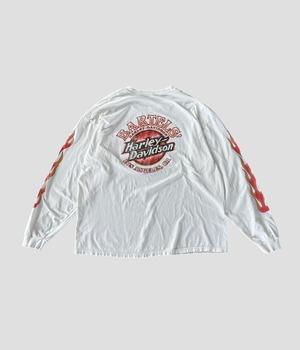 -Harley Davidson White Long sleeve shirt fire flame