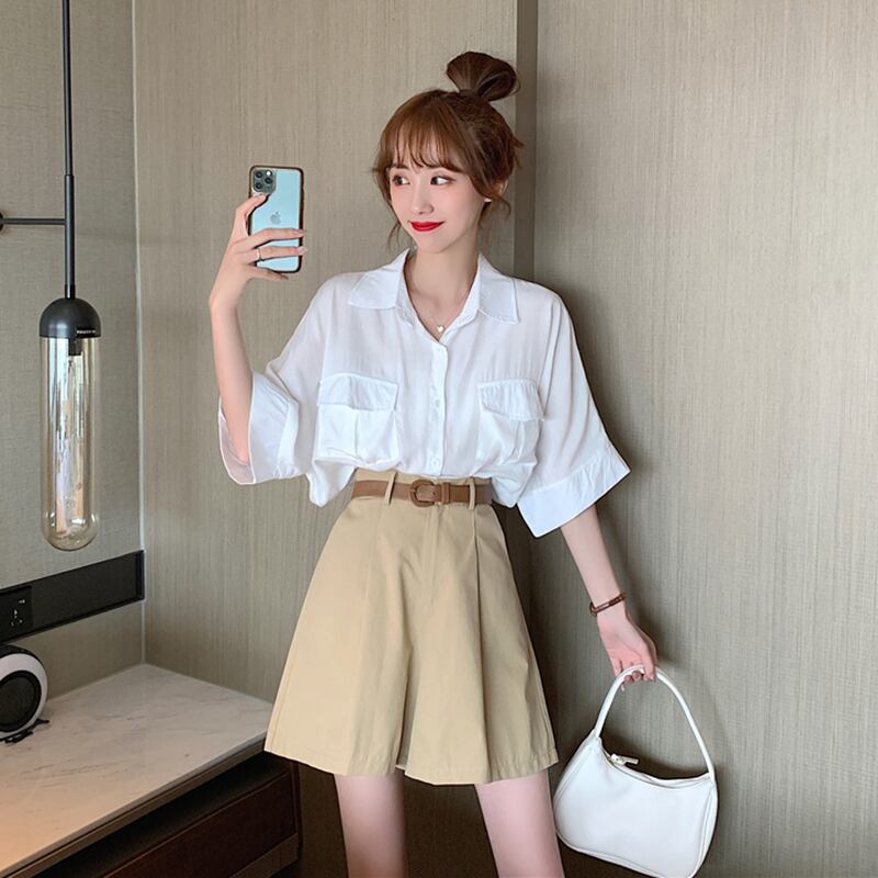 サマーレッドシャツ パンツ ストリート 夏物 1号婦人24323481198