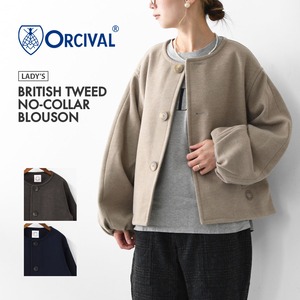 ORCIVAL [オーチバル・オーシバル] W BRITISH TWEED NO-COLLAR BLOUSON [OR-A0743 BBT] ブリティッシュツイード ノーカラーブルゾン・ノーカラー・アウター・バルーンスリーブ・コクーンシルエット・ウールライク・LADY'S [2025AW]