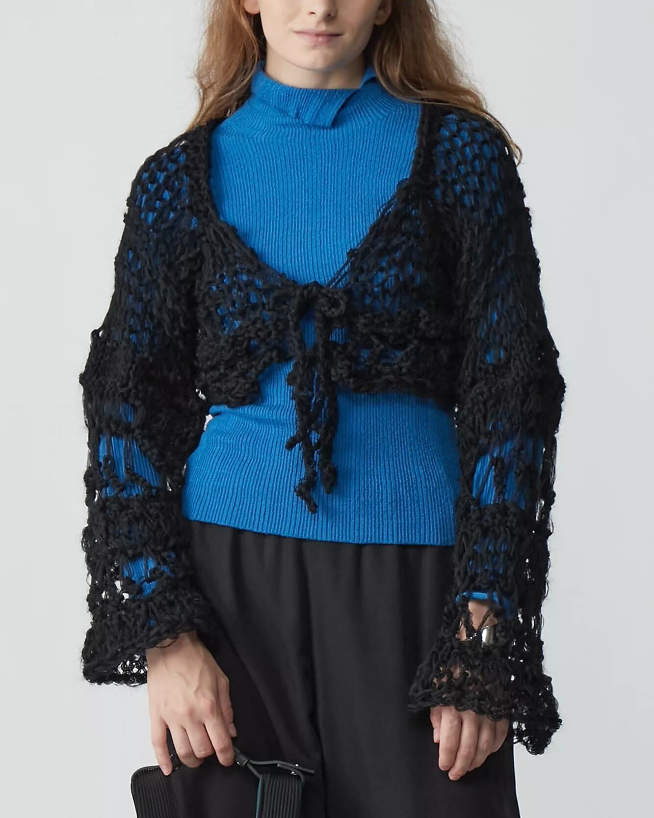 ODAKHA malamute フラワーハンドメイドニットボレロ 黒 ODAKHA】 red flower hand knit bolero | idealclasse