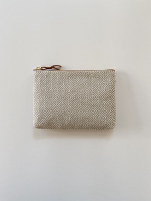 【16cm】Hand-woven porch /  bird's-eye  beige  手織りポーチ　ベージュ