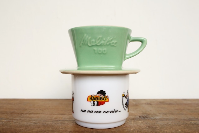 ドイツ ヴィンテージ Melitta メリタ ペーパーフィルター用 陶器 ドリッパー 100 3つ穴 グリーン×アイボリー N-00035