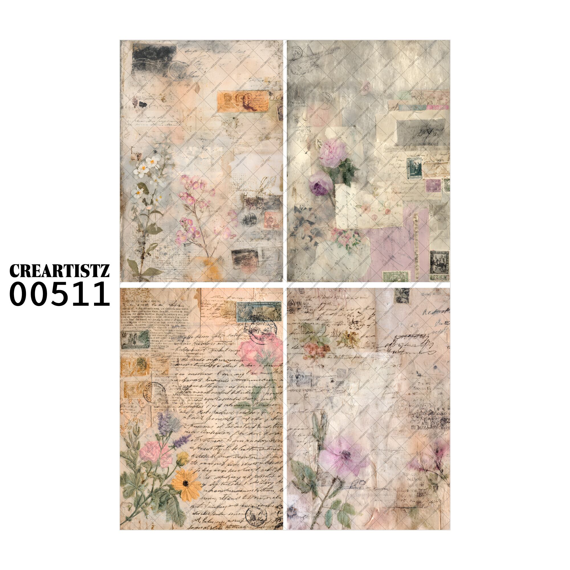 00511 背景 コラージュ素材 オリジナル 12枚セット (4種類×3枚) ペーパー/ステッカー CREARTISTZ