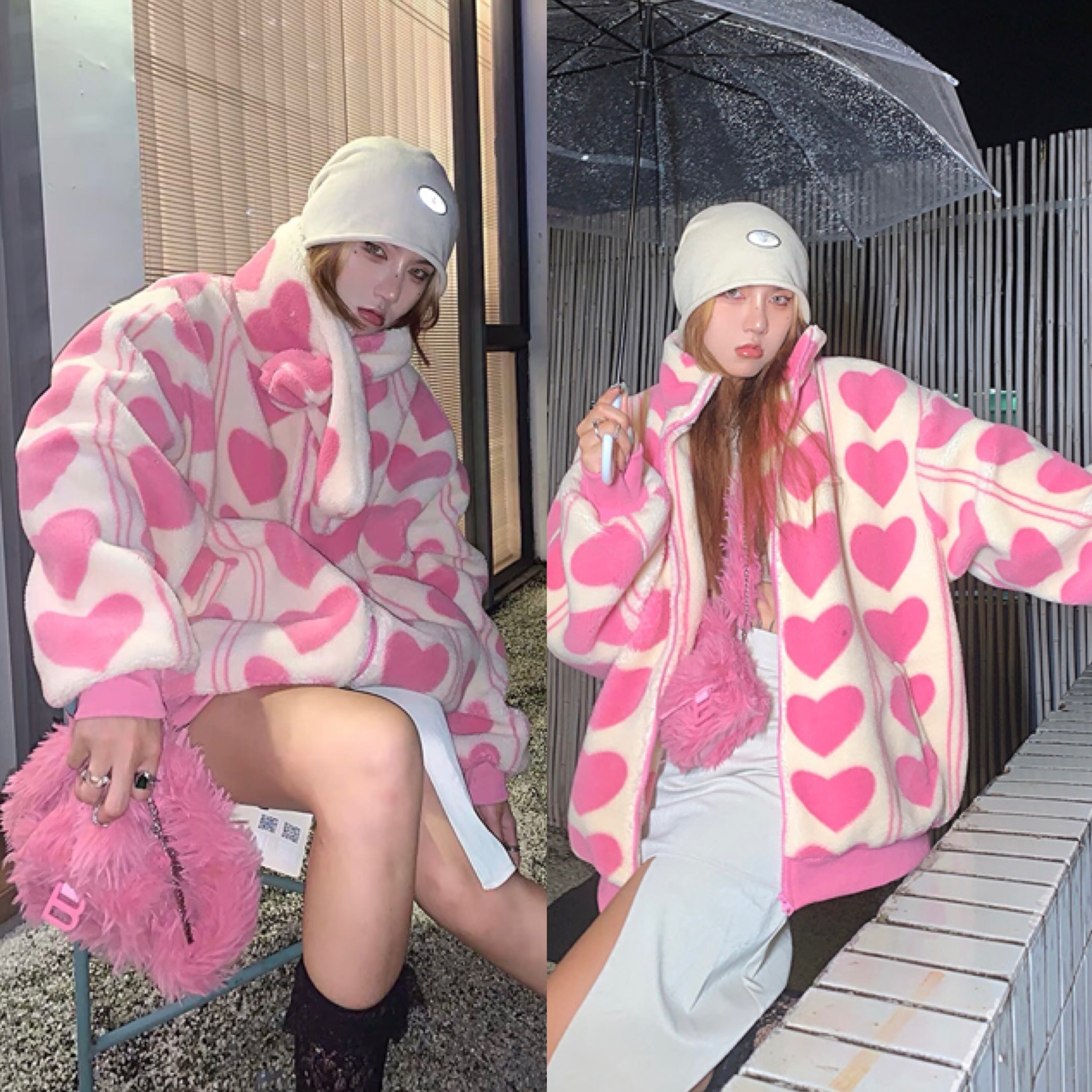 冬春向けモコモコ花柄ジャケット❤️ピンク袖デートに最適 楽天市場 