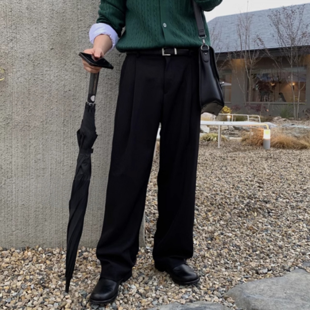 ダブルプリーツドレープワイドカジュアルパンツ　0751