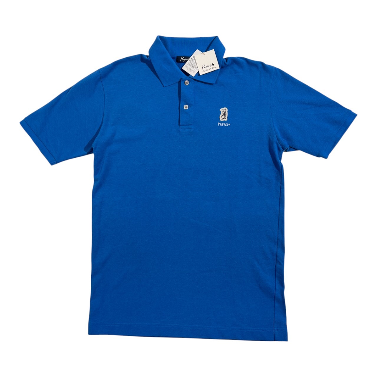 タグ付き 未使用品 PAPAS PLUS パパス プラス ペンギンワッペン 鹿の子 半袖 ポロシャツ サイズ S /ブルー/メンズ/日本製