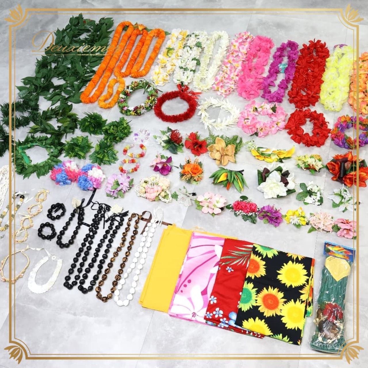 フラダンス 小物 まとめ売り 70点以上 セット レイ フラワーレイ パレオ クウペエ ネックレス シェルレイ ククイ イリマ 白 黄 緑 紫 赤 ピンク カラフル アクセサリー ヘアクリップ ヘアアクセサリー タヒチアン ホワイト系 レッド系 ピンク系