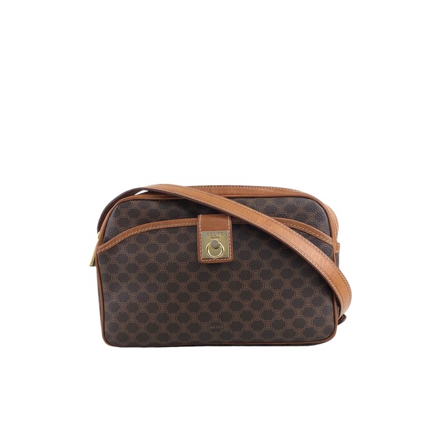 CELINE セリーヌ マカダム ショルダーバッグ ブラウン ガンチーニ PVCレザー vintage ヴィンテージ オールド 7y7av5
