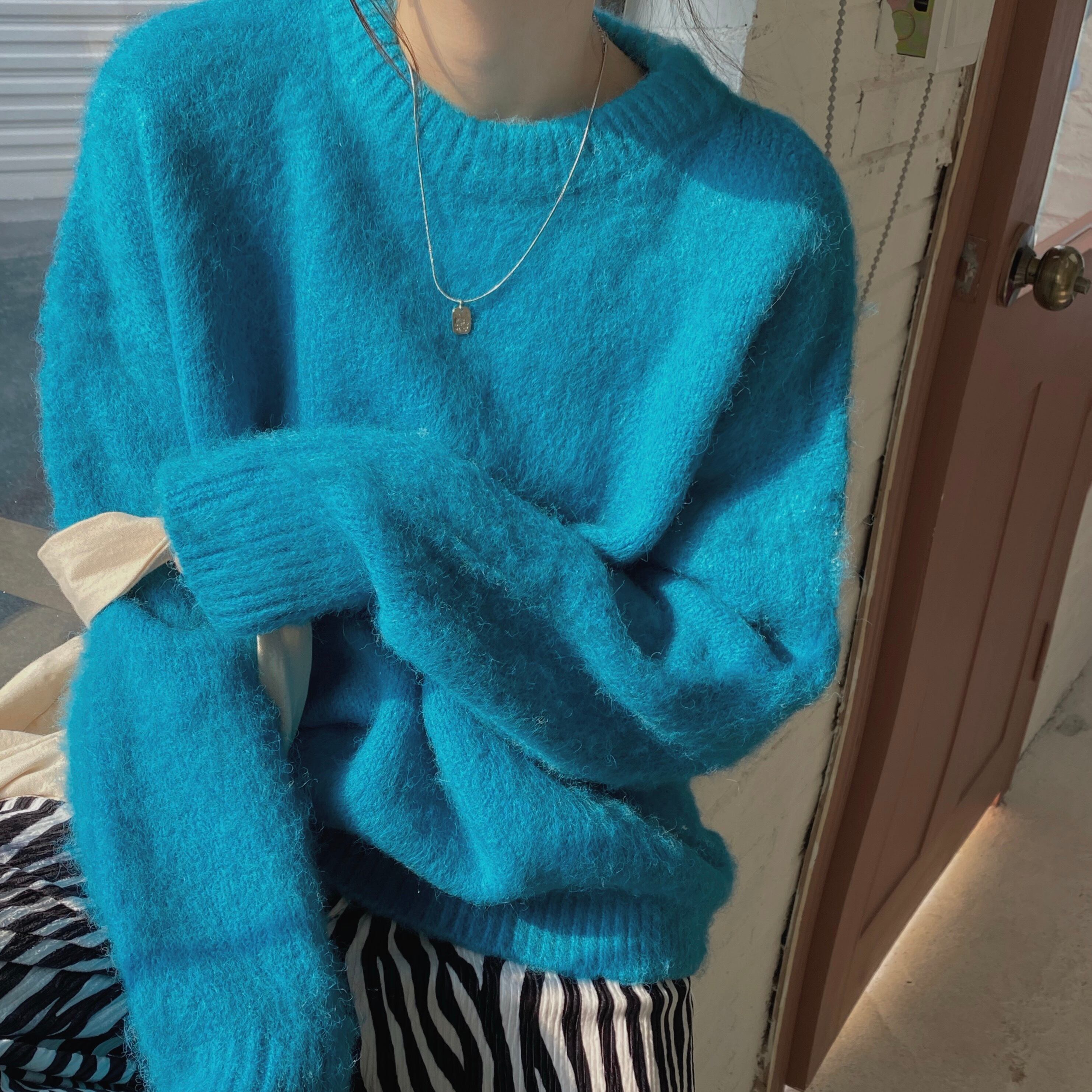 カラーセーター レディースルーズオータムウィンタースタイルラウンドネックニットトップス 秋物 冬物 Oネック クレセントシティ89317290585