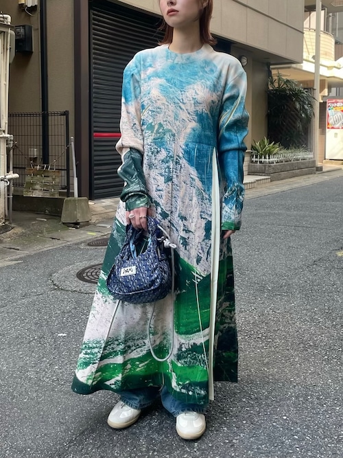 【24SS】NONTOKYO ノントーキョー / DIRECT PRINT RIB GATHER ONE-PIECE (MOUNTAIN)