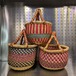 【ブルキナファソ産】革ハンドル付き ボルガバスケット（マルチカラー）