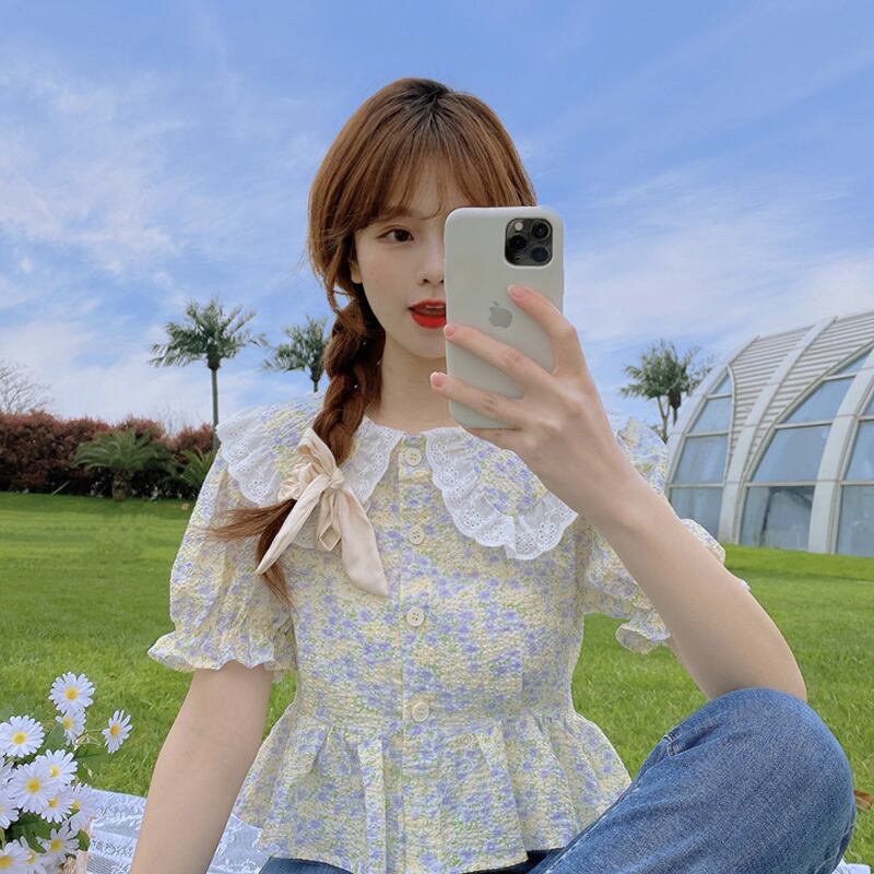 フローラルシャツ サマーウェストカラースリーブ 夏物 花柄 試着室26957777019