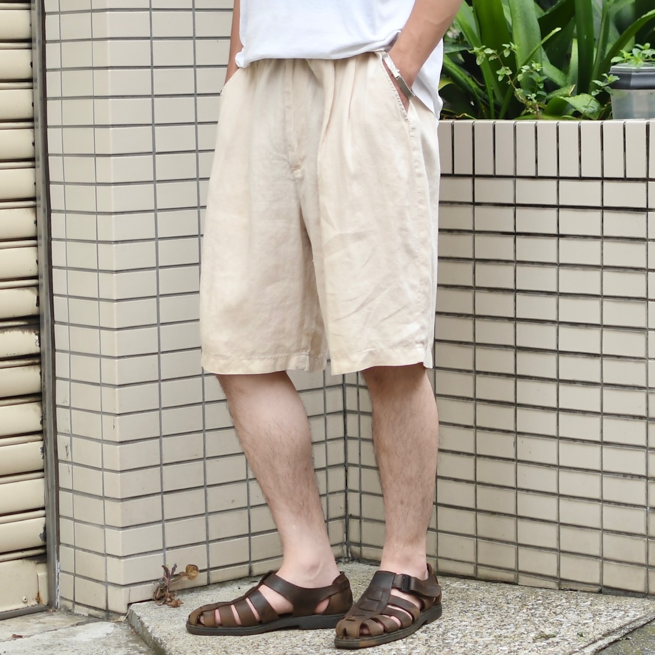 BOHIO linen 2tuck slacks shorts