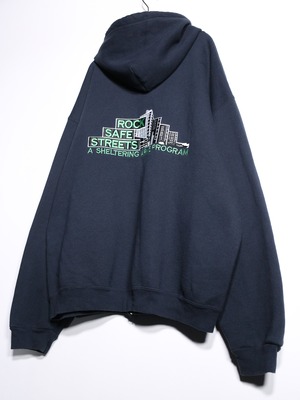 "刺繍" back design over silhouette zip-up hoodie