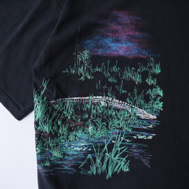"ワニ" front and back print h/s big tee