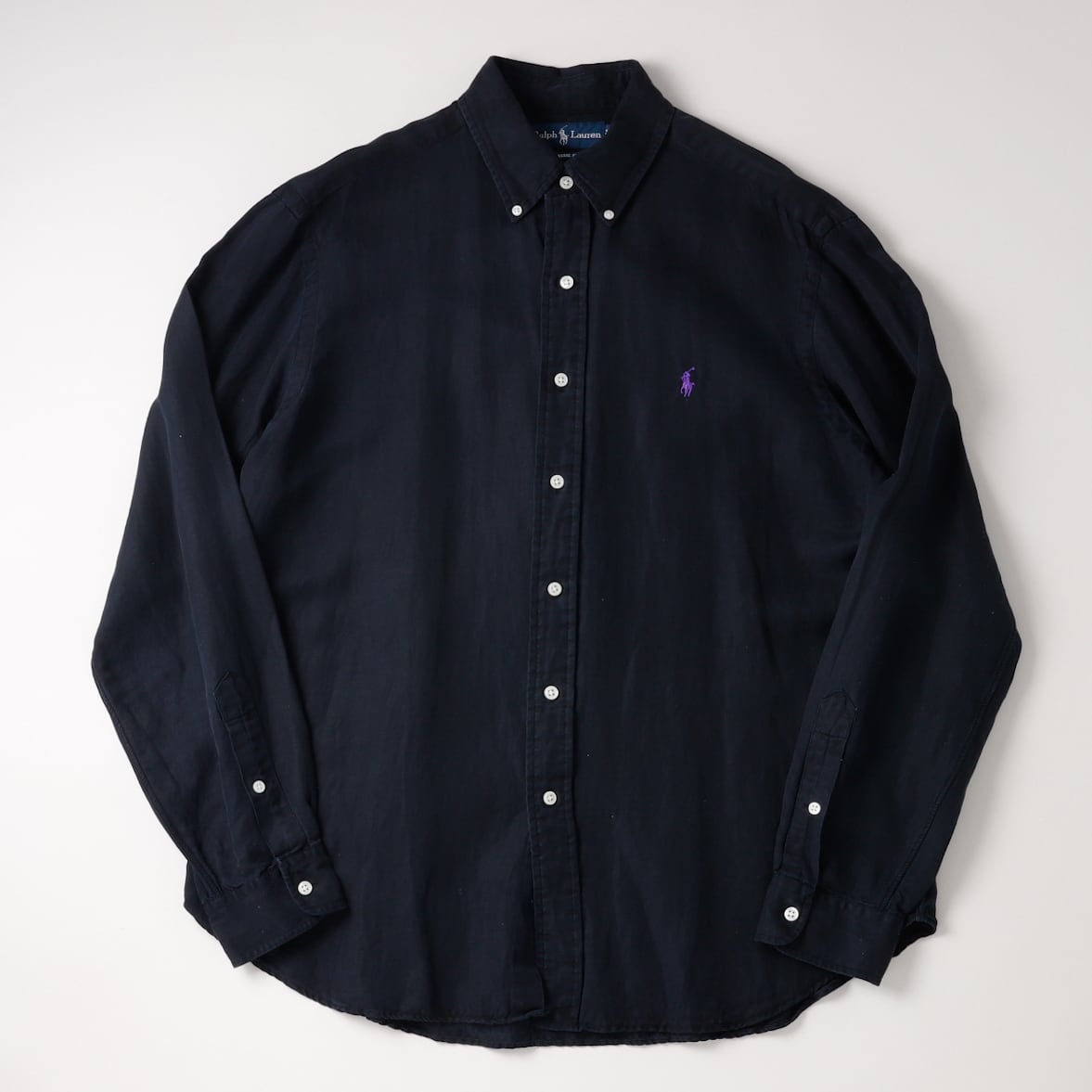 極美品】80s Ralph Lauren special linen silk shirt Black big size