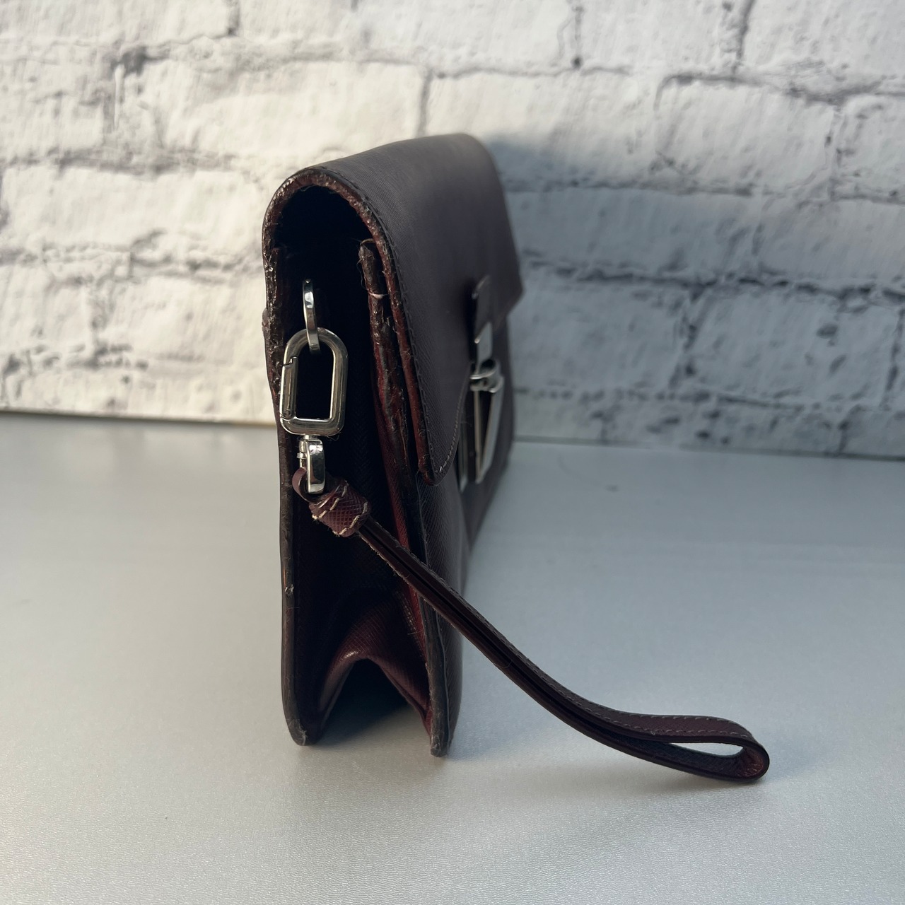 【最終処分SALE】PRADA プラダ  レザー クラッチバッグ ブラウン A-10845