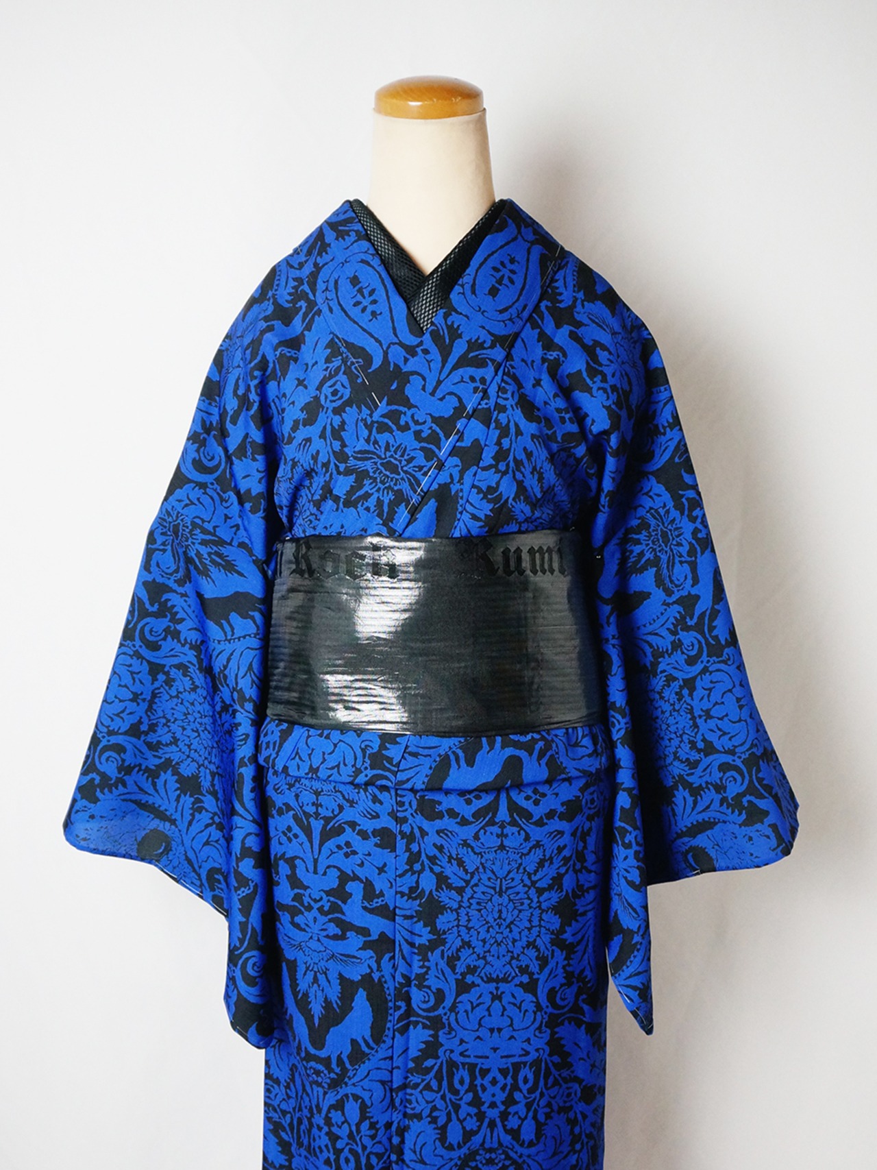 【受注商品】RumiRockセオαゆかた「ドクロ更紗」青×黒　[A765]