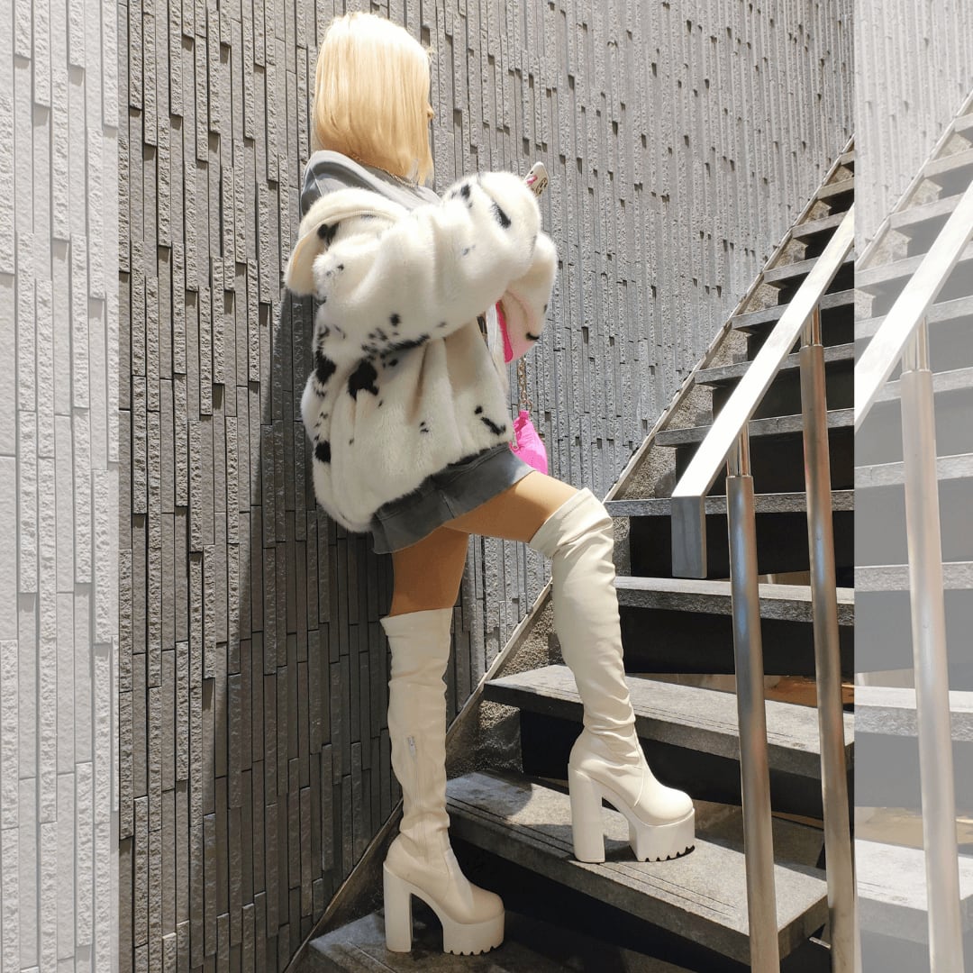 レディース ニーハイブーツ ハイヒール ヒール14cm 美脚 チャンキーヒール エナメル 痛くない 履きやすい サイドジッパー ロングブーツ 秋冬 厚底 Taopagii] 大きいサイズ ニーハイブーツ レディース キラキラ