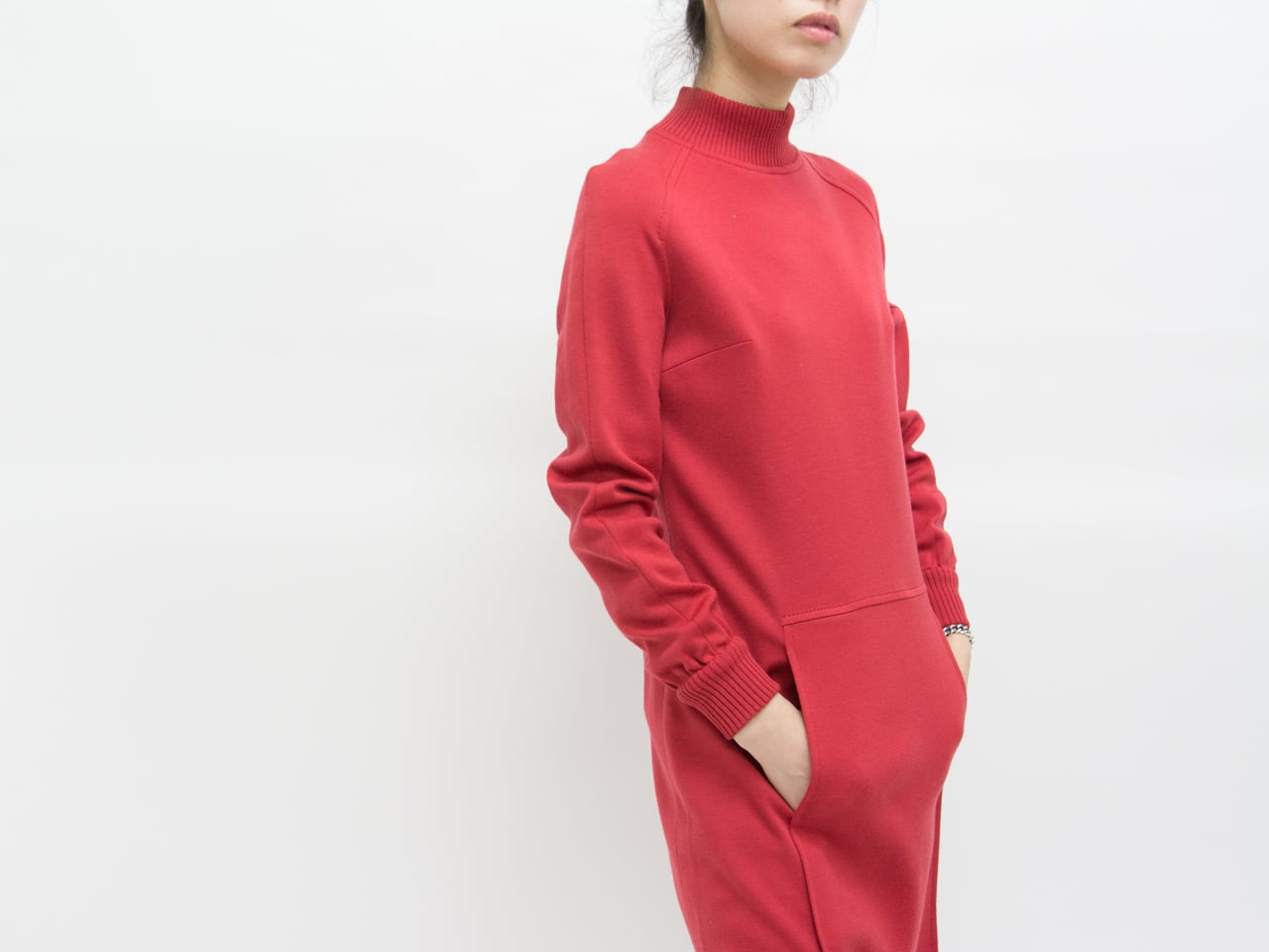 【Made in France】high neck wool jersey dress（フランス製ハイネックジャージードレス）1c