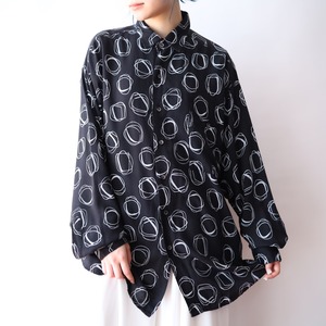 over silhouette full art design black rayon shirt