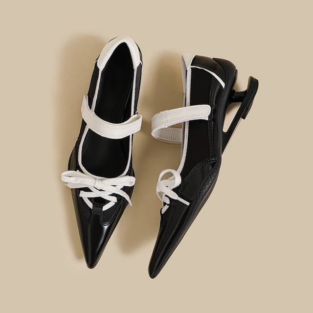 v-cut laces pointed toe high heels m0270