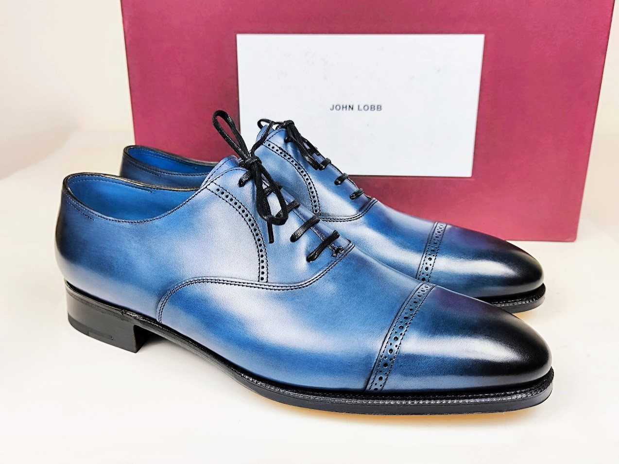 ★幻のレア・新品未使用★ジョンロブ プレステージライン フィリップ2 PHILIP2 デニム バーニッシュドカーフ サイズ6.5E シューズBOX等付属