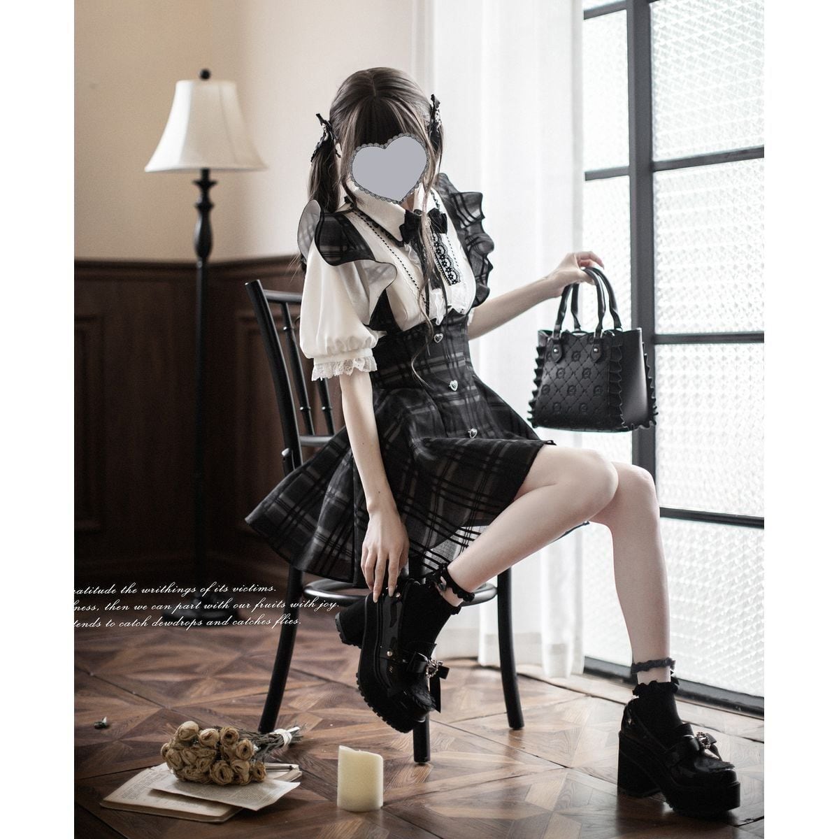 エレガントフリルジャンパースカートセットアップ：ブラウス(半袖