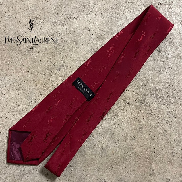 〖Yves Saint Laurent〗YSL fullpatterned design silk necktie/イブサンローラン YSL 総柄 デザイン シルク ネクタイ/#0630/osaka