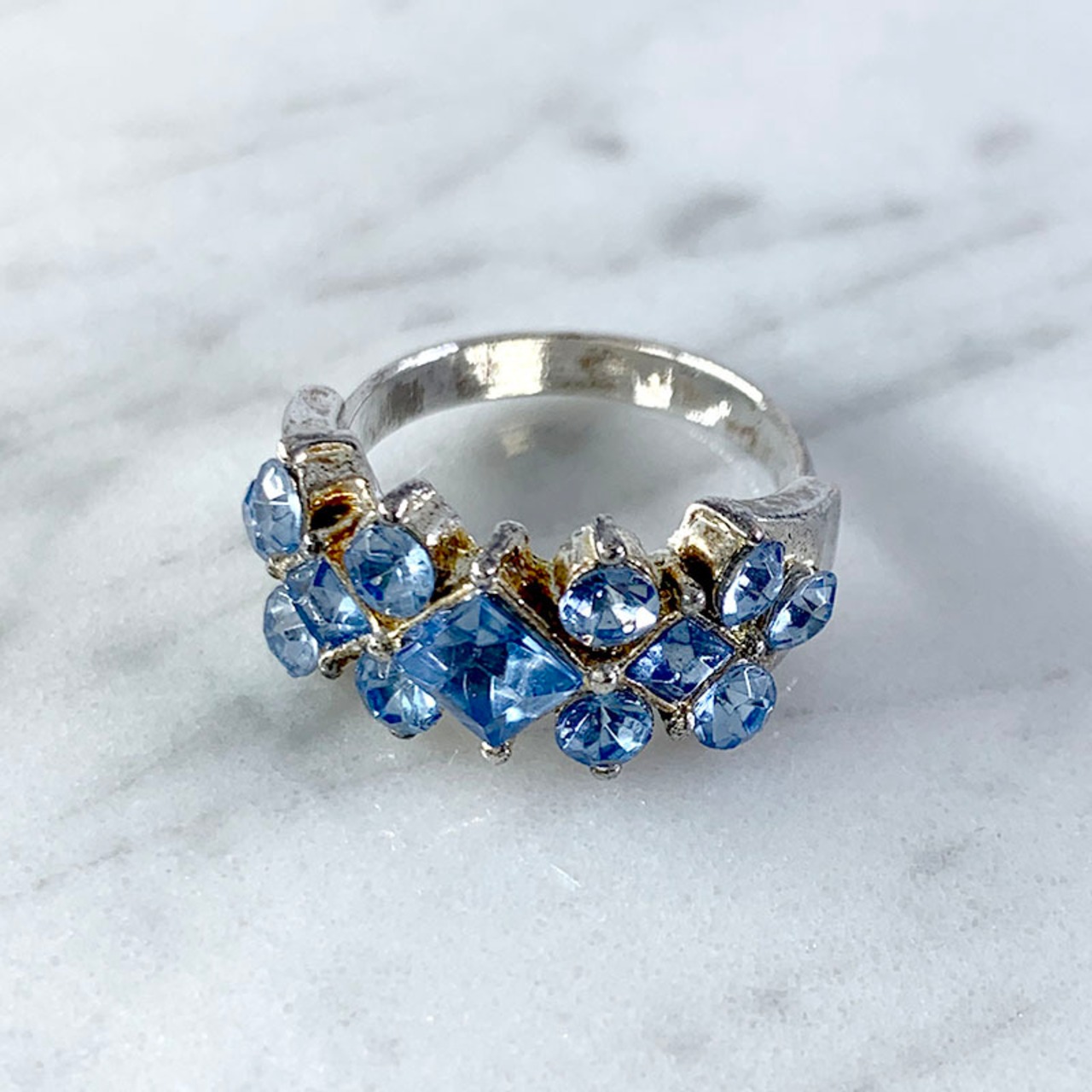 リング　水色ガラス　キラキラガラス　フリーサイズ　 12acci8-4