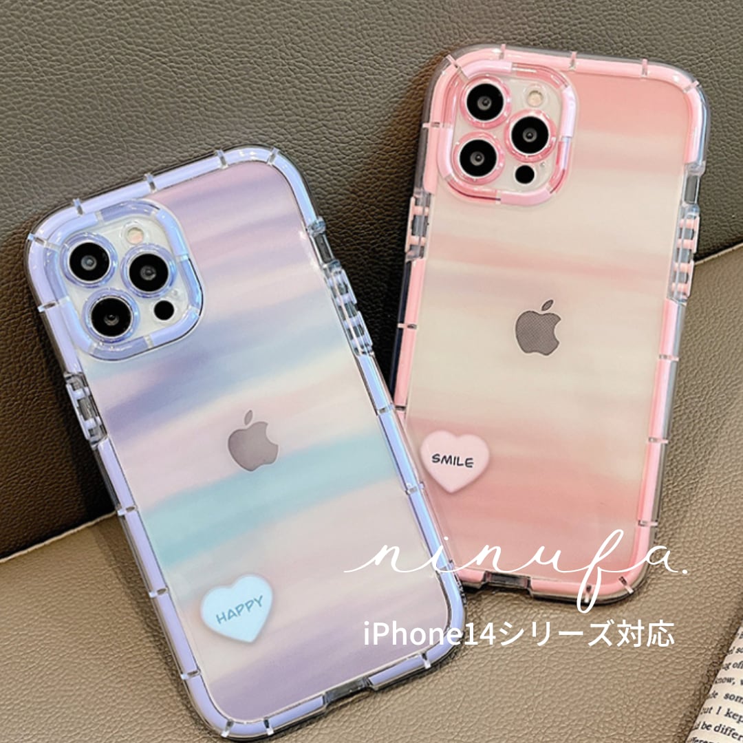 【再販】グラデーションが美しい◎ルミナスフレーム 新型 iPhone14 対応 クリアケース ハート カメラレンズ保護 2color スマホケース ND-14800