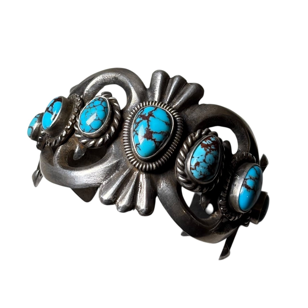 vintage Navajo silver 7 turquoise cast bangle