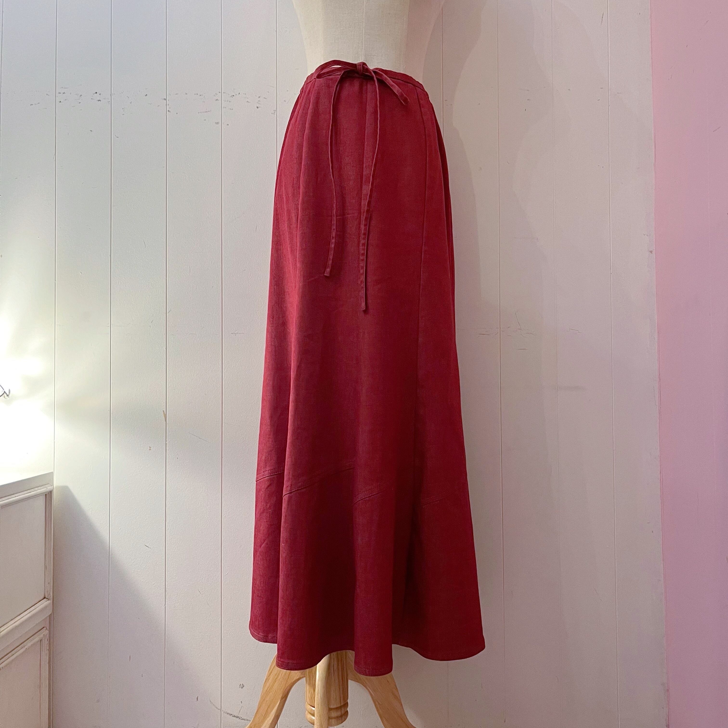 red denim seams flare skirt