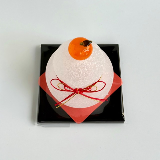 極楽寺がらす工房 ガラスの鏡餅L【黒台付き】