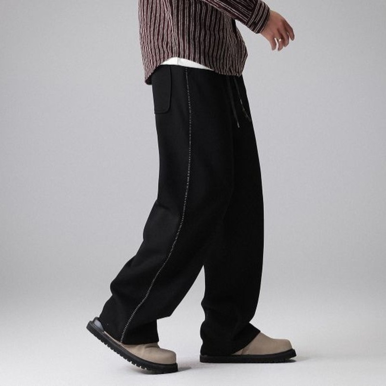 Drawstring Wide Tapered Full-Length Pants ◇2color H0897