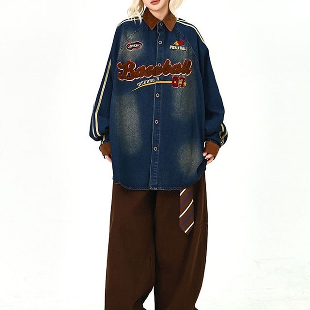 カレッジロゴワッペンラインシャツ   R01432