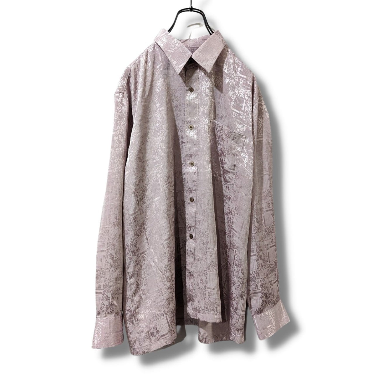 長袖シャツ 古着 ピンク 織柄 シンプル BS748