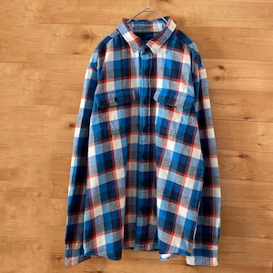 【AMERICAN EAGLE OUTFITTERS】ネルシャツ 長袖シャツ ヘビーネル 厚手ネル フランネル ブロックチェック 柄シャツ L フラップポケット アメリカンイーグル US古着